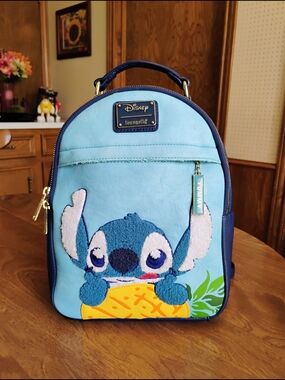 Loungefly Blue Stitch Pineapple Mini Chenille Backpack